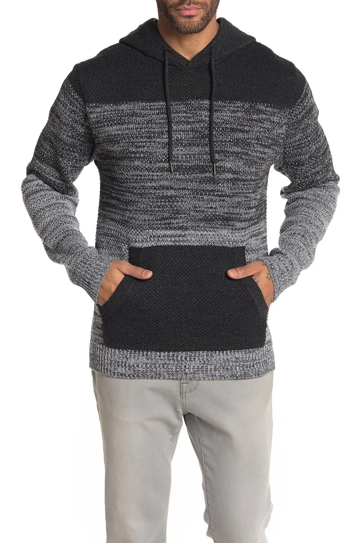 X RAY Colorblock Knitted Pullover Hooded Sweater