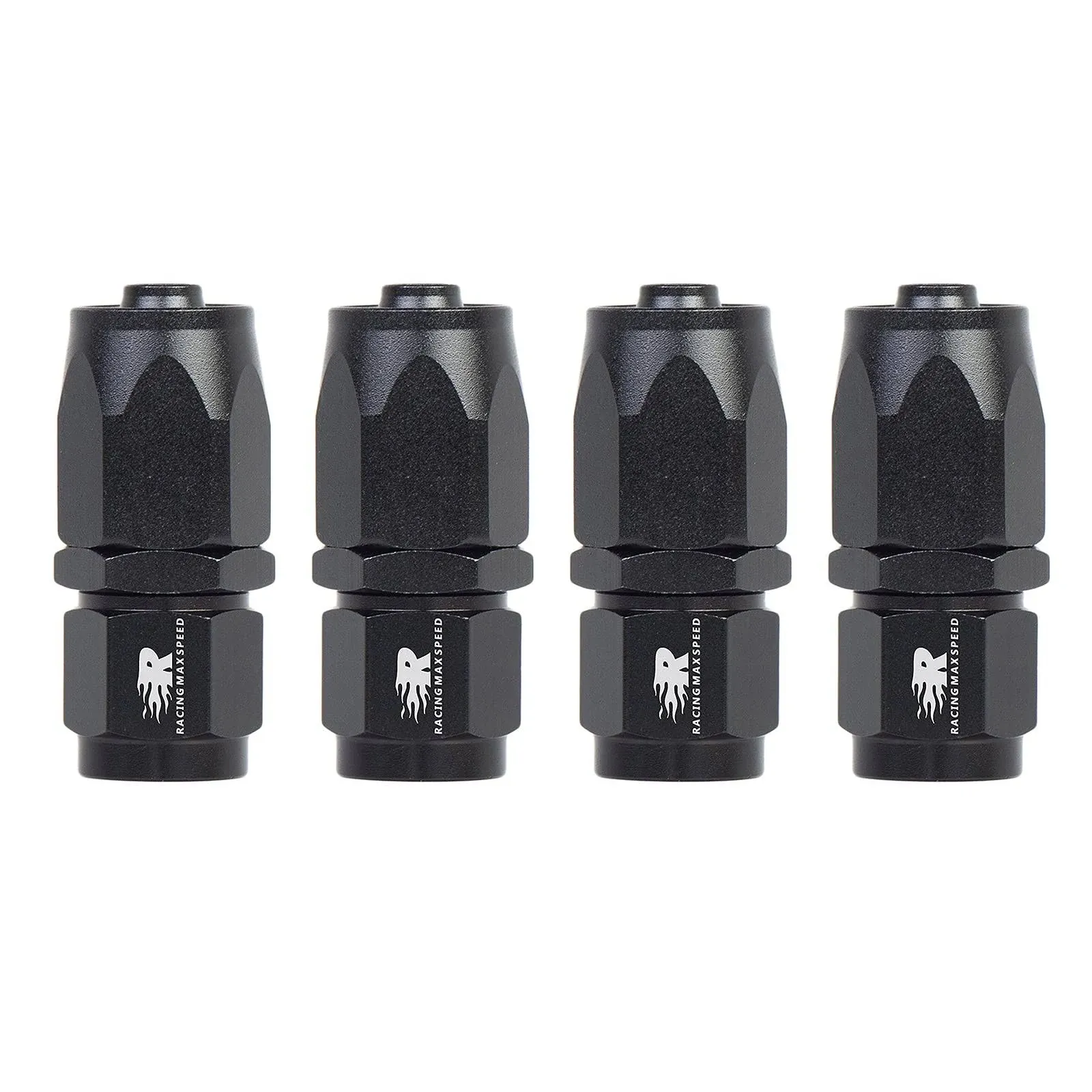 6AN Straight Swivel Hose End Fitting for Braided Fuel Line Aluminum Black 4PCS