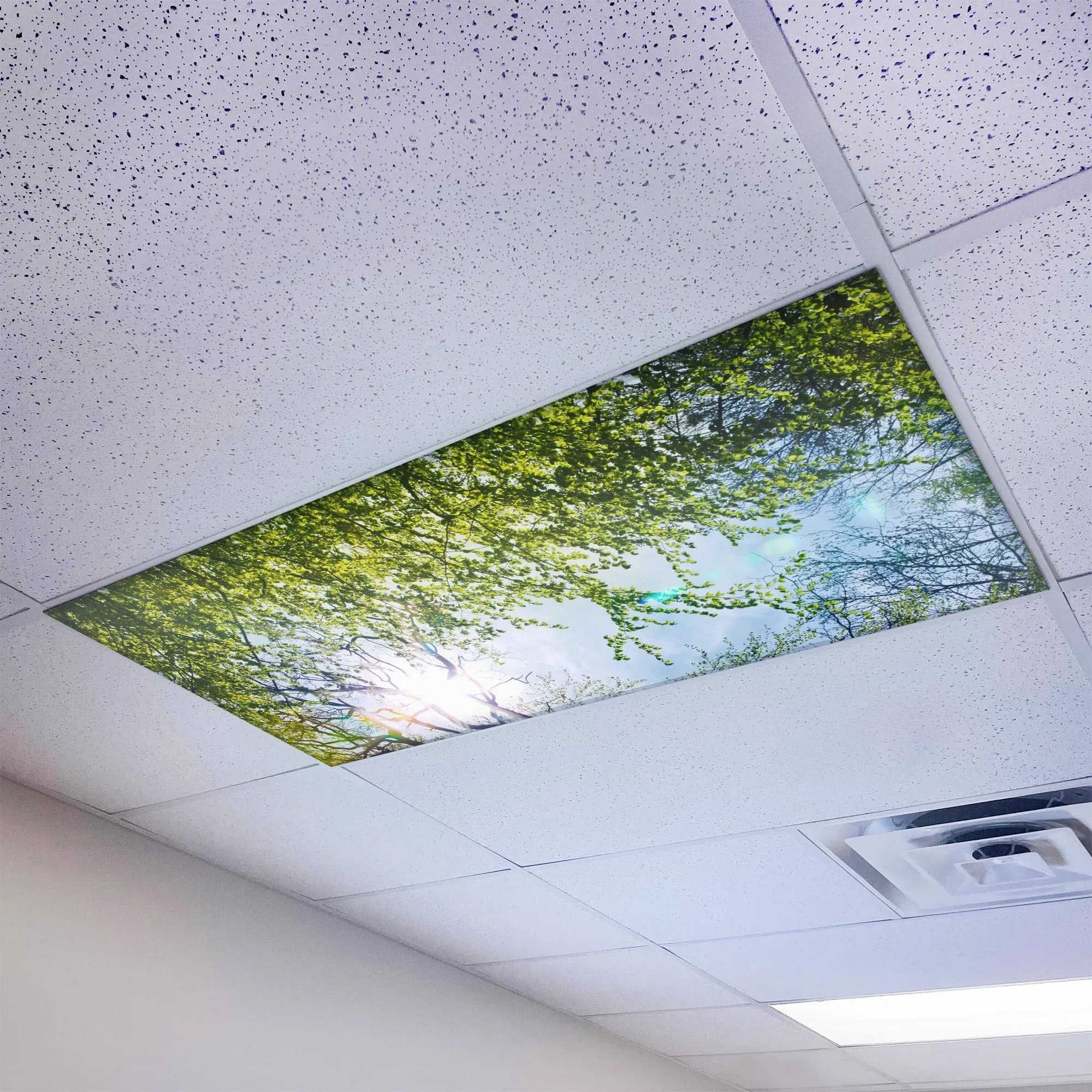 Magnetic Fluorescent Light Cover for Ceiling Lights Classroom 2x4 - High Resolution Magnetic Office Light Filter (Pack of 1) - Improve Focus, Eliminate Headaches & Eyestrain - Tree