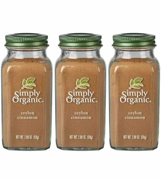 Simply Organic Ceylon Ground Cinnamon, 2.08 Ounce 3 Pack, Non-GMO Organic Cinnamon Powder, Vegan