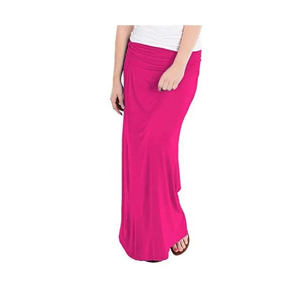 Hybrid & Company Women's Fold Over Waist Maxi Convertible Dress in Fuchsia