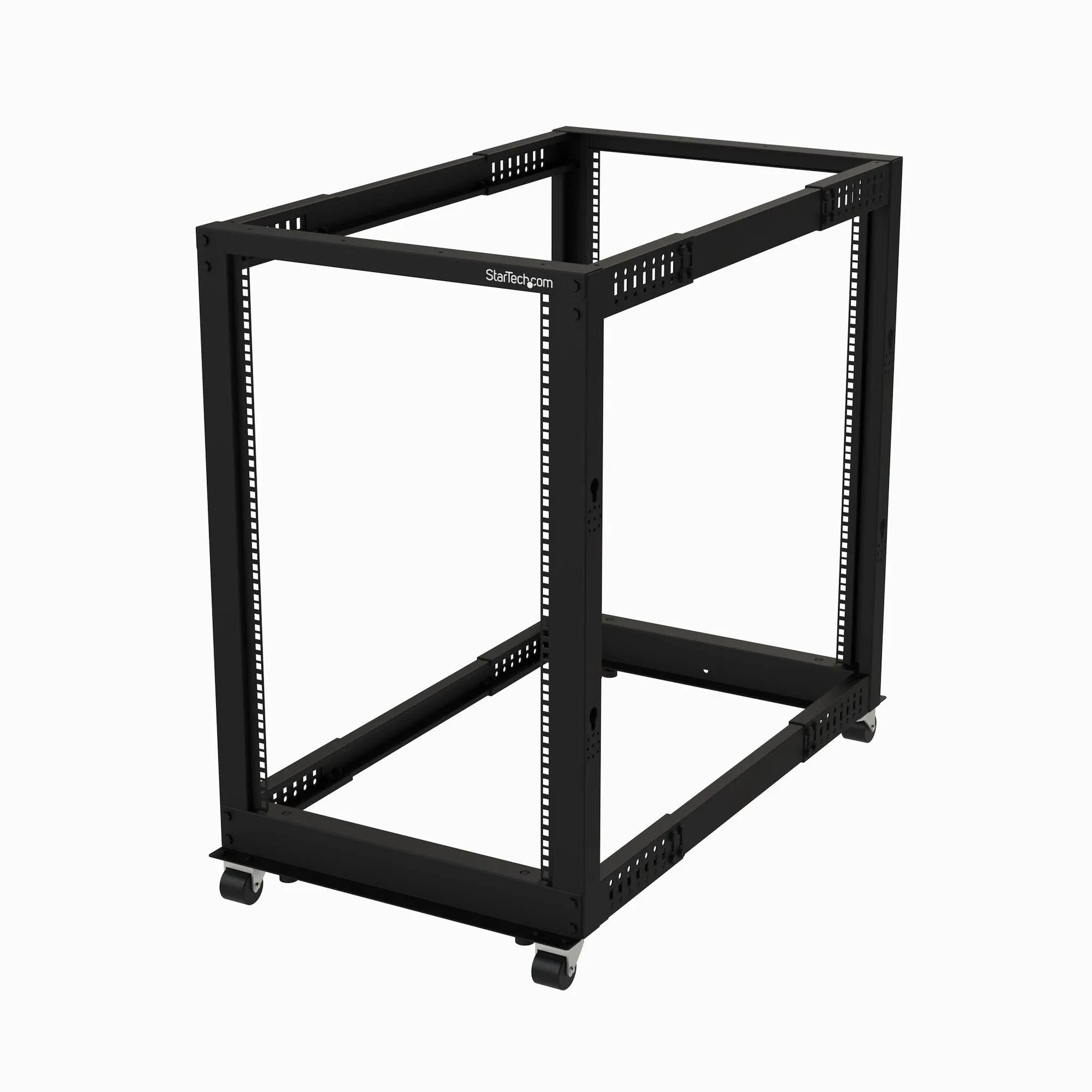 StarTech.com 4-Pfosten 18 HE Mobiles Open Frame Serverrack, 19 Zoll Netzwerk Rack mit Rädern, Rack für Computer/AV/Daten/IT Geräte - Rollen, Nivellierfüße oder Bodenmontage (4POSTRACK18U)