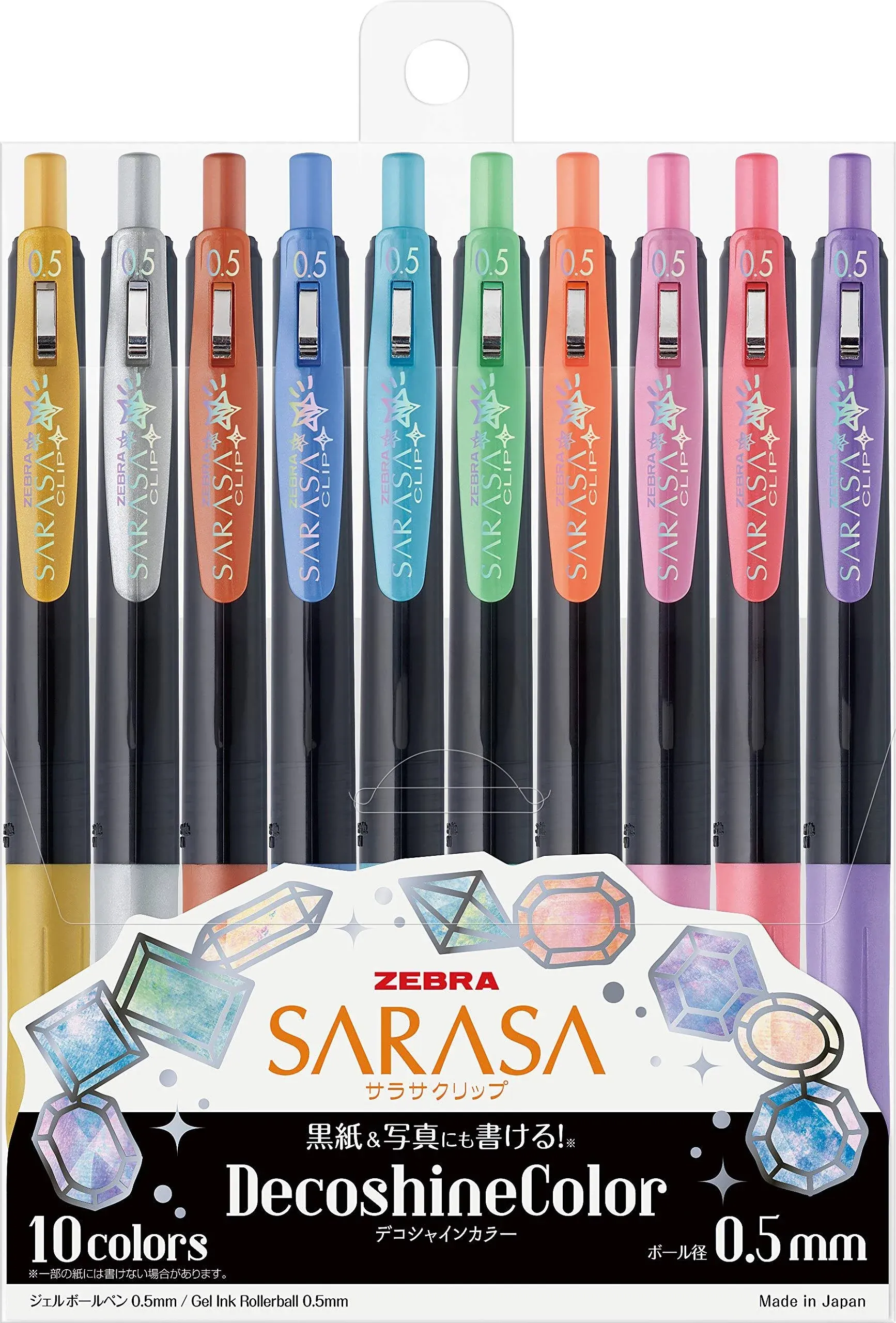 Zebra Gel Ballpoint Pen, Sarasa Clip, 0.5mm, Deco Shine Color, Set of 10 colors