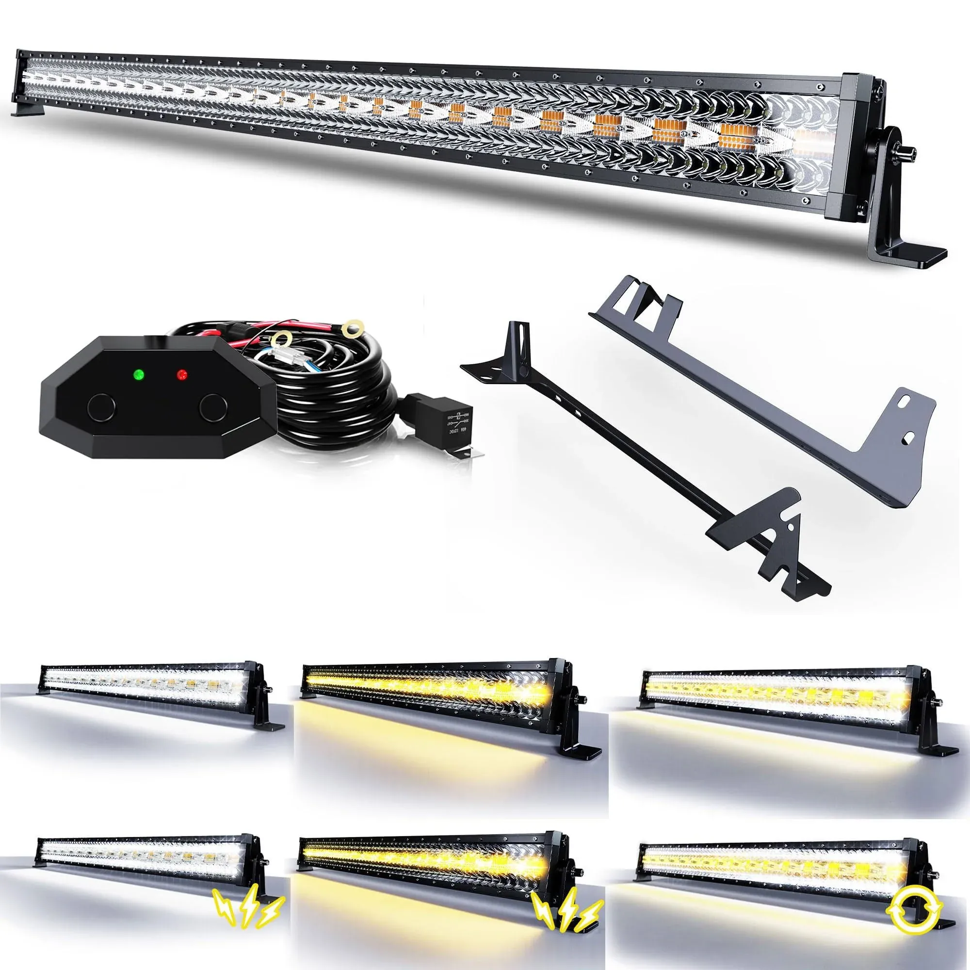 ASLONG 52 inch 300W LED Light Bar White/Amber Flasing Strobe with Six Modes Spot ...