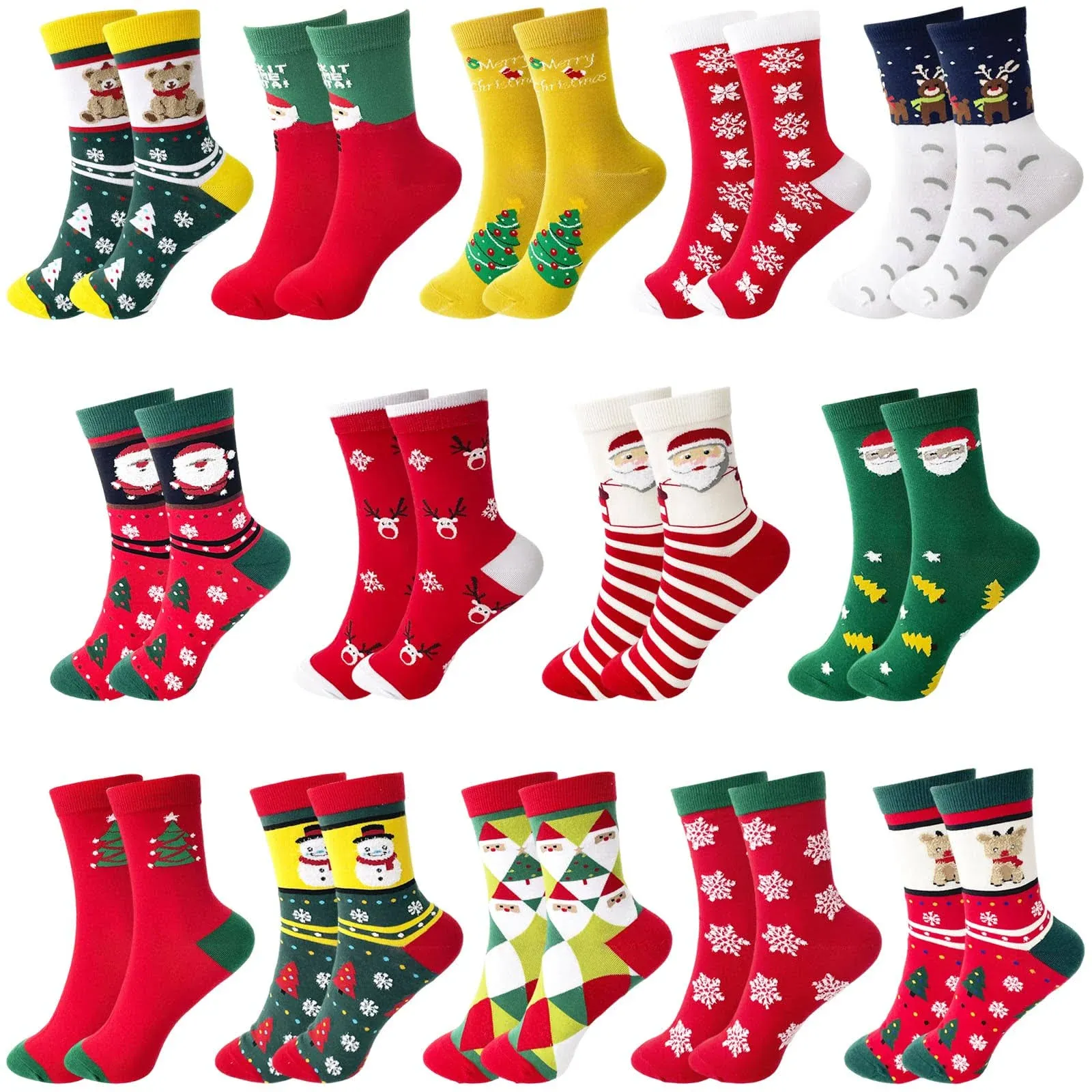 14 Pairs Women's Christmas Socks,Novelty Colorful Patterns Socks,Xmas Cotton Socks for Girls,Holiday Gifts,Home Sleeping