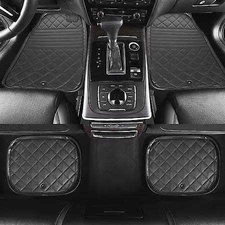 Car & SUV Floor Mat, Black Faux Leather, Luxury, Universal, 4PC, Durable, Anti-slip