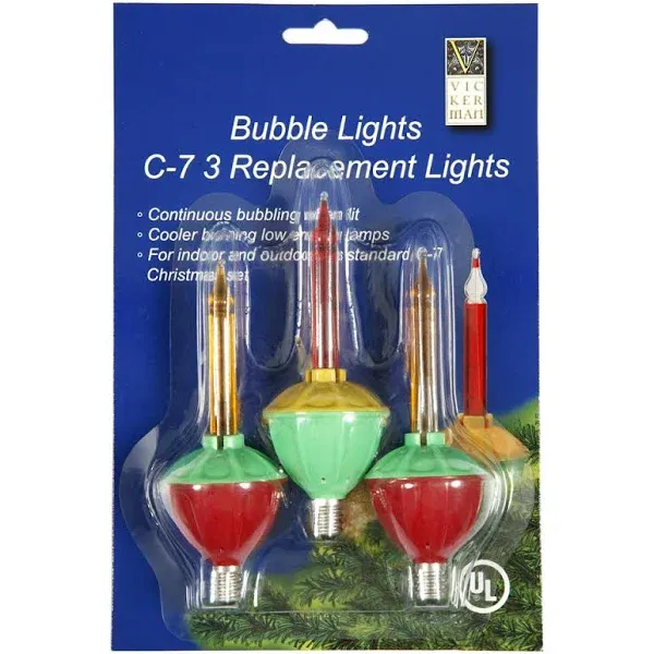 Vickerman C7 Multi-Colored Bubble Replacement Bulb - 3 per Pack - Red/Green/Yellow - UL Listed for Indoor/Outdoor Use - Festive Christmas Lights - Retro and Vintage Looking Bubble Lights