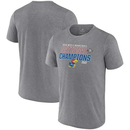 Men s Heathered Gray Kansas Jayhawks 2022 NCAA Men s Basketball National Champions Synthetic T-Shirt