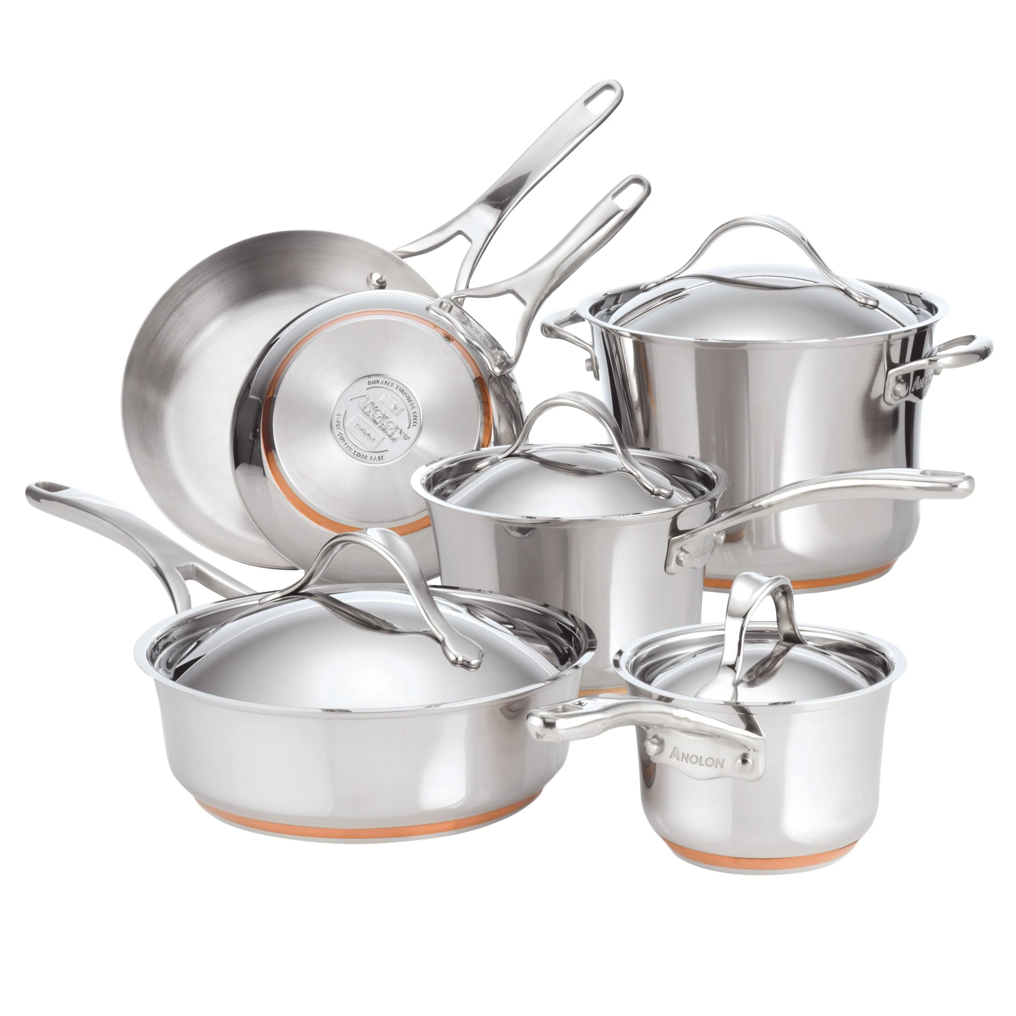 Anolon Nouvelle Stainless Steel Cookware Pots And Pans Set, 10 Piece