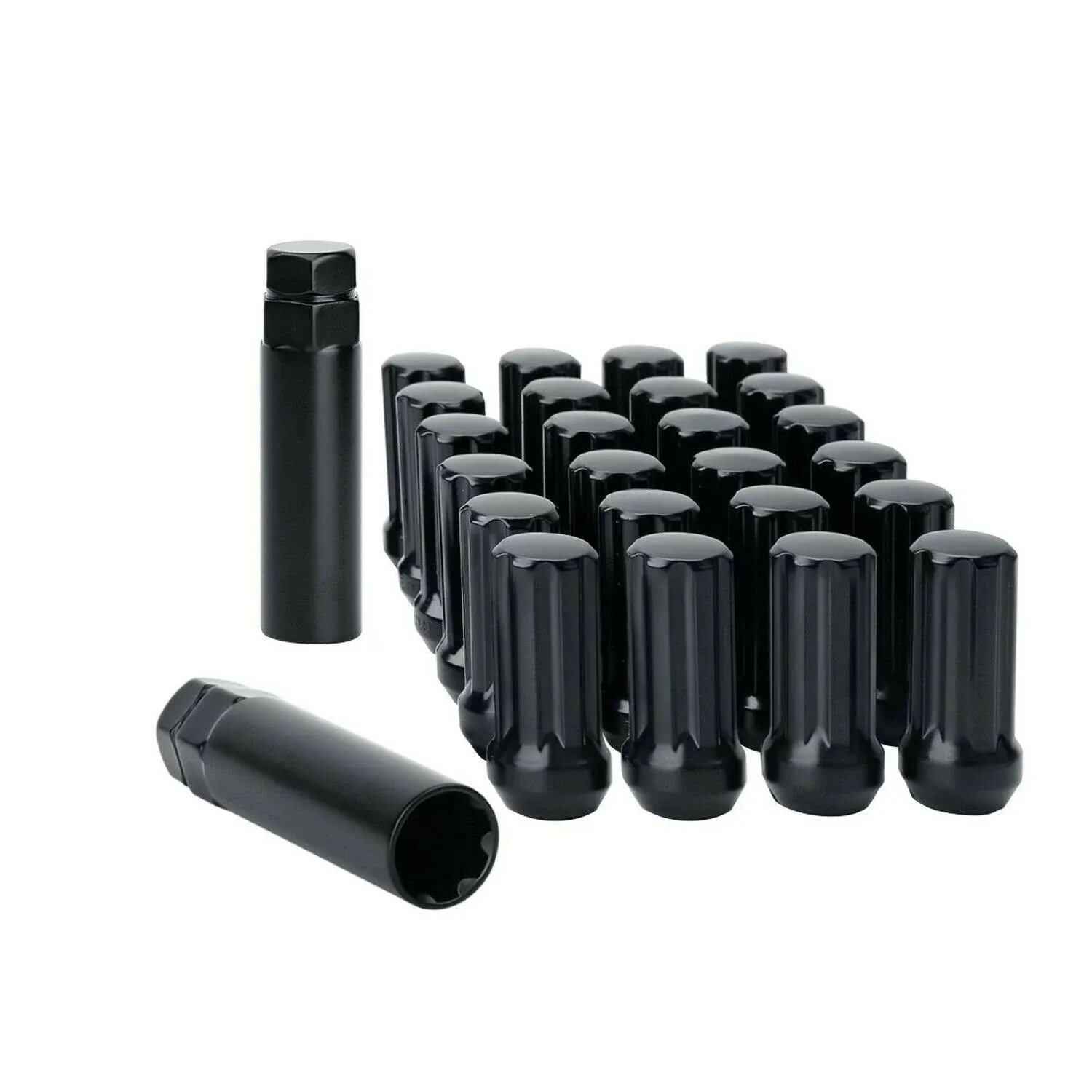 KSP M14X1.5 Wheel Lug Nuts 24PCS，14mmx1.5 Black Lug Nut Closed End, 24x Conical/Cone Bulge Seat Wheel Nut Accessories Compatible with Silverado 1500 F150 Sierra 1500 with Socket Key