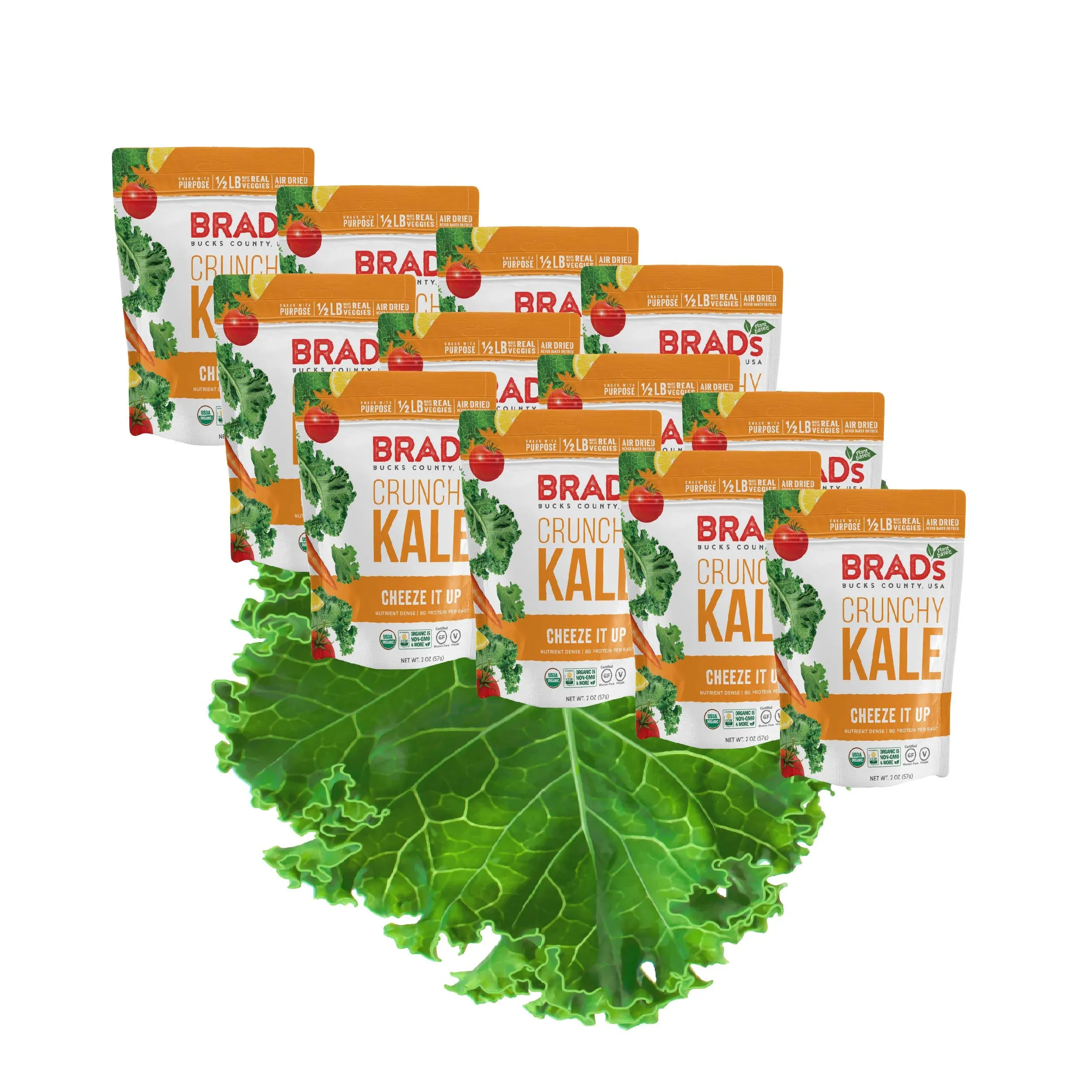 Brad's Plant Based Organic Crunchy Kale, Cheeze It Up, 12 Bags, 24 Servings Total Cheeze It Up 2 Ounce (Pack of 12)