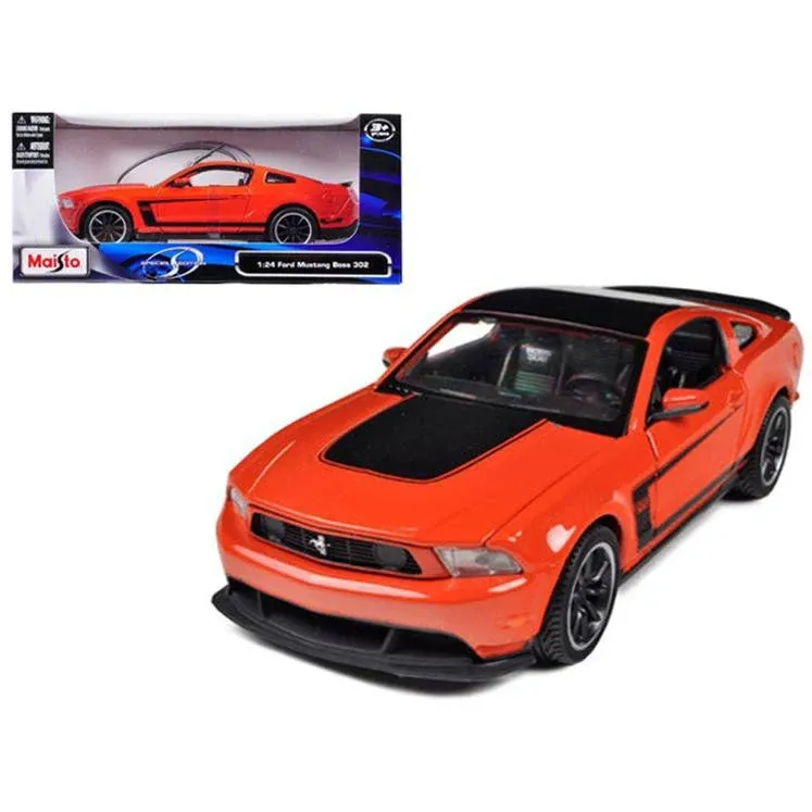 2012 Ford Mustang Boss 302 Orange and Black 1/24 Diecast Model Car by Maisto