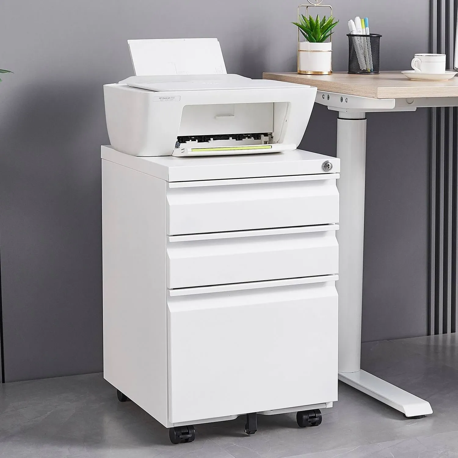 3-Drawer Mobile File Cabinet with Lock Office Storage Filing Cabinet ,Pre-Assembled Metal File Cabinet Except Wheels Under Desk