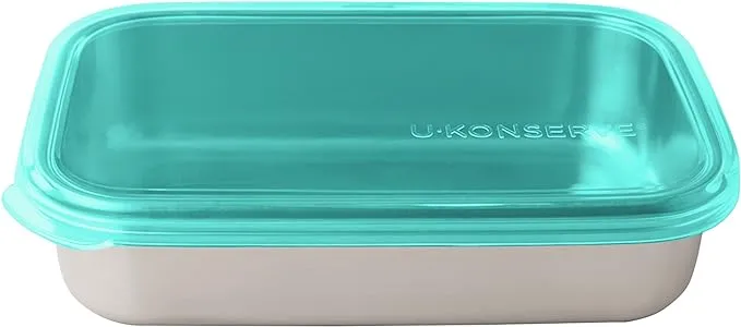 U Konserve Stainless Steel Rectangle Food Storage Bento Box Container, Leak Proof Silicone Lid Dishwasher Safe - Plastic Free, (25oz Island Teal)