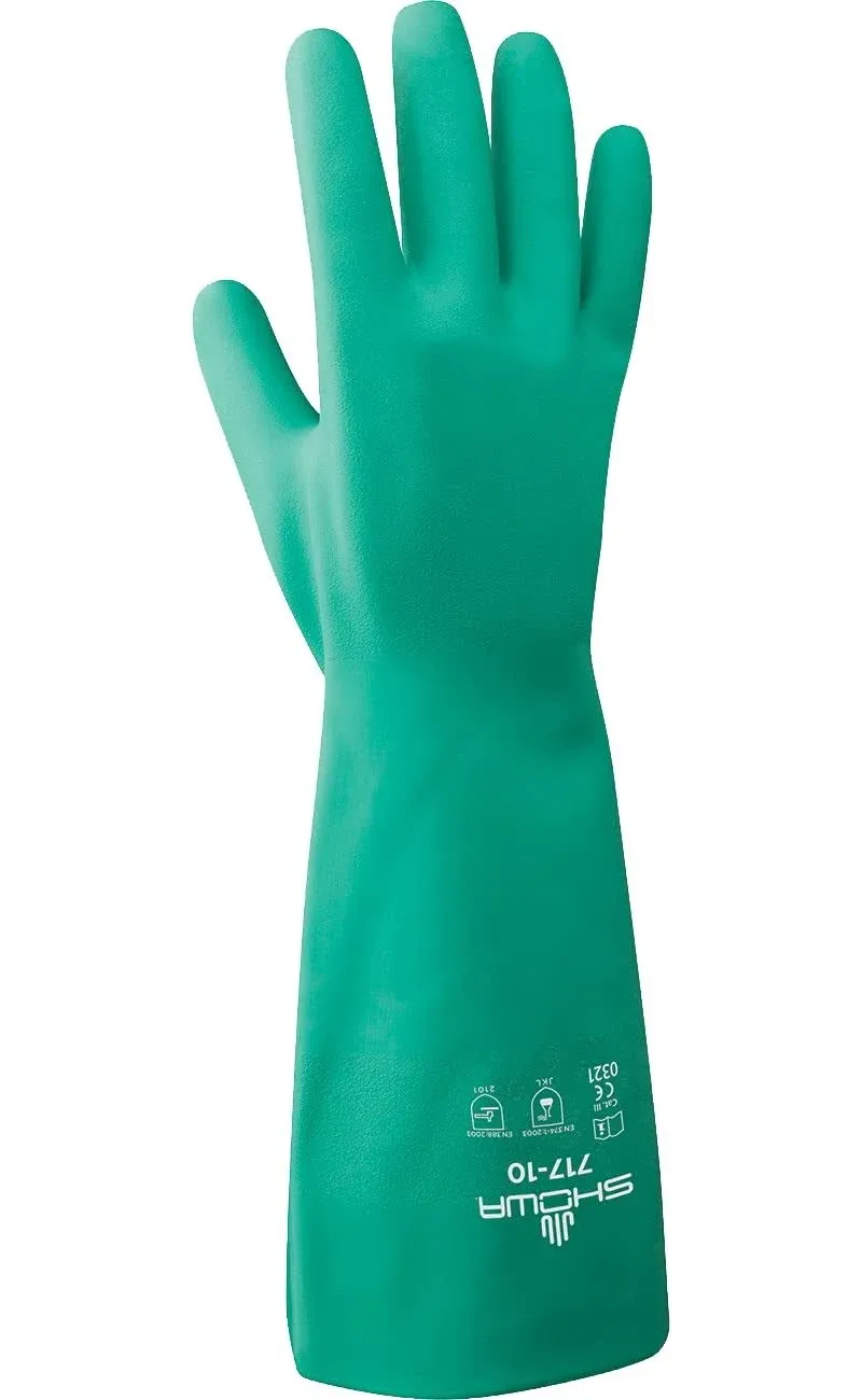 SHOWA Chemical Resistant Gloves, Nitrile, XL, PR, Light Green