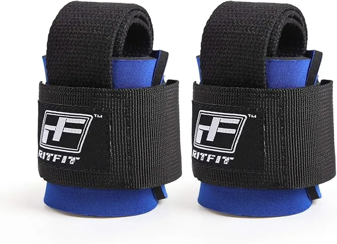 RitFit Lifting Straps + Wrist Protector For Weightlifting MMA Powerlifting Blue