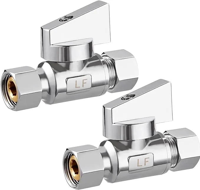 2 Pack Chrome Brass 3/8" Comp FIP x 3/8 Inch Compression MIP Quarter Turn Water Straight Angle Stop (Add on) Valve