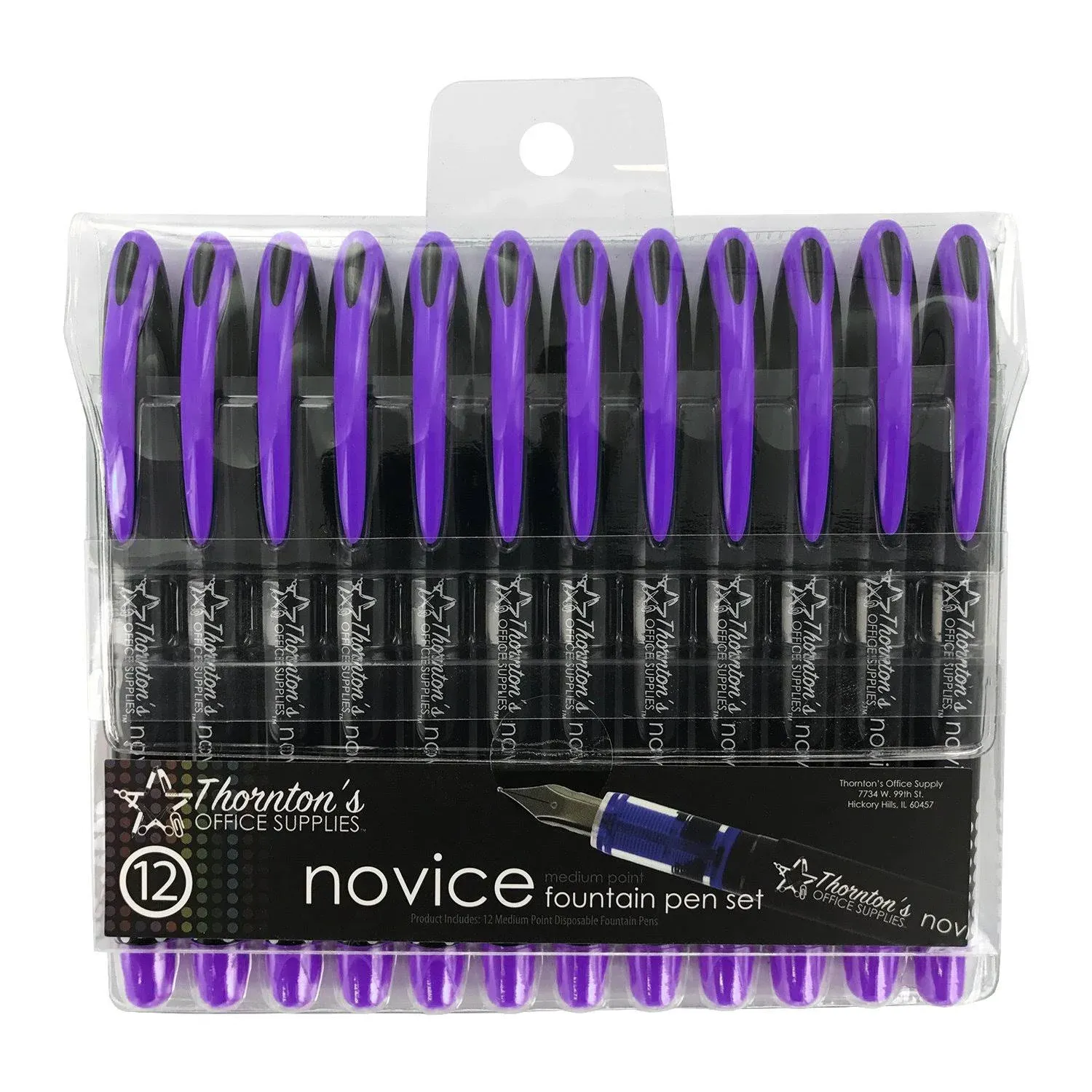 Thornton&#039;s Office Supplies Novice Disposable Fountain Pens, Medium Point, Purple