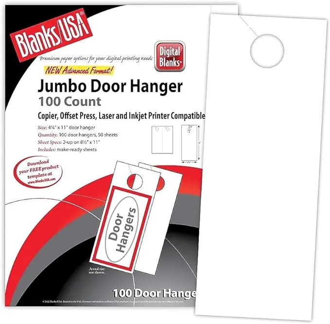 4.25" x 11" Door Hanger on 8.5" x 11", 67 Lb. Bristol Cover, 100/pack