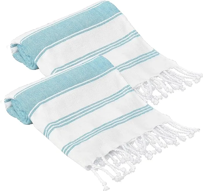 GLAMBURG Peshtemal Turkish Towel - Beach Towels Oversized 36x71 Set of 2, Cotton Beach Towels for Adults, Soft Durable Absorbent Extra Large Bath Sheet Hammam Towel - Aqua Blue