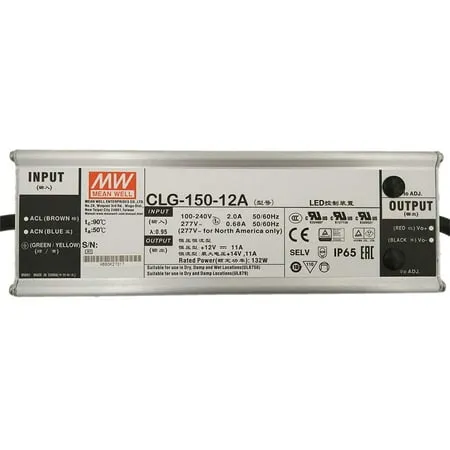 Mean Well CLG-150-12A LED Power Supplies 132W 12V 11A AC-DC Single Output LED Driver Mix Mode CV+CC with PFC.