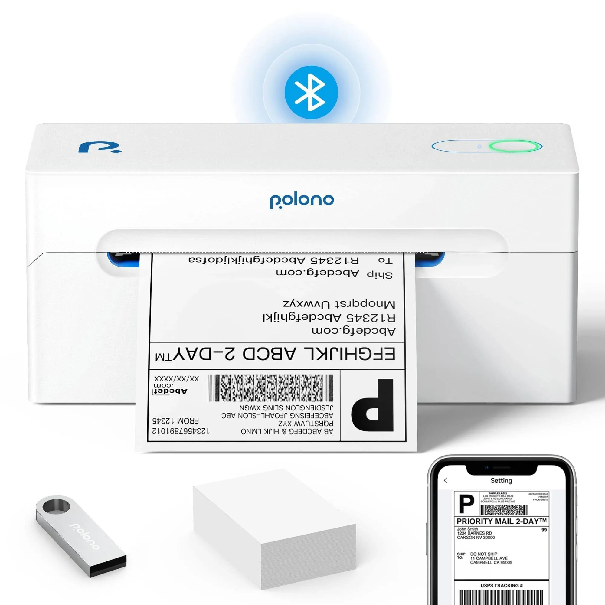 POLONO Bluetooth Thermal Shipping Label Printer, Wireless 4x6 Shipping Label Printer for Small Business, Support Android, iPhone, Windows, and Mac,