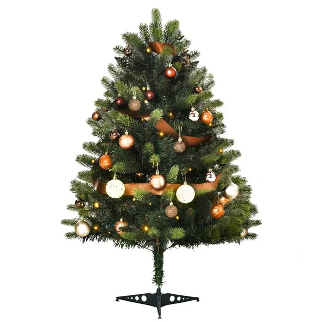 HOMCOM 3' Pre-Lit Fake Christmas Holiday Festive Mini Tree w/ LED & Ornaments ...