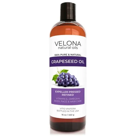 Velona Grapeseed Oil - 16 oz | 100% Pure and Natural Carrier Oil | Refined Cold pressed | Cooking Skin Face Body Hair Care