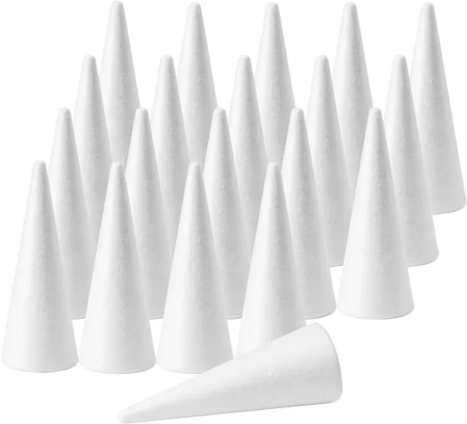 FFchuanhe 20 PCS Craft Foam Cones (2.2X4.2in), Polystyrene Cone Shaped Foam, Foam Tree Cones, for Arts and Crafts, Christmas, School, Wedding, Birthday, DIY Home Craft Project. White