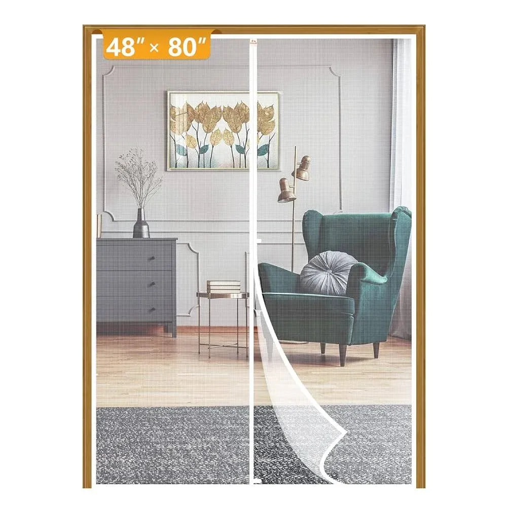 Yotache White Hanging Magnetic Screen Door Fits Door Size 48 x 80, Screen Size 50" x 81" Door Screen Magnet for Entry Front Sliding Door