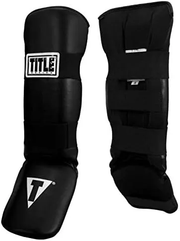 Title Boxing Vinyl Shin-Instep Guards 2.0 - Black, Adult