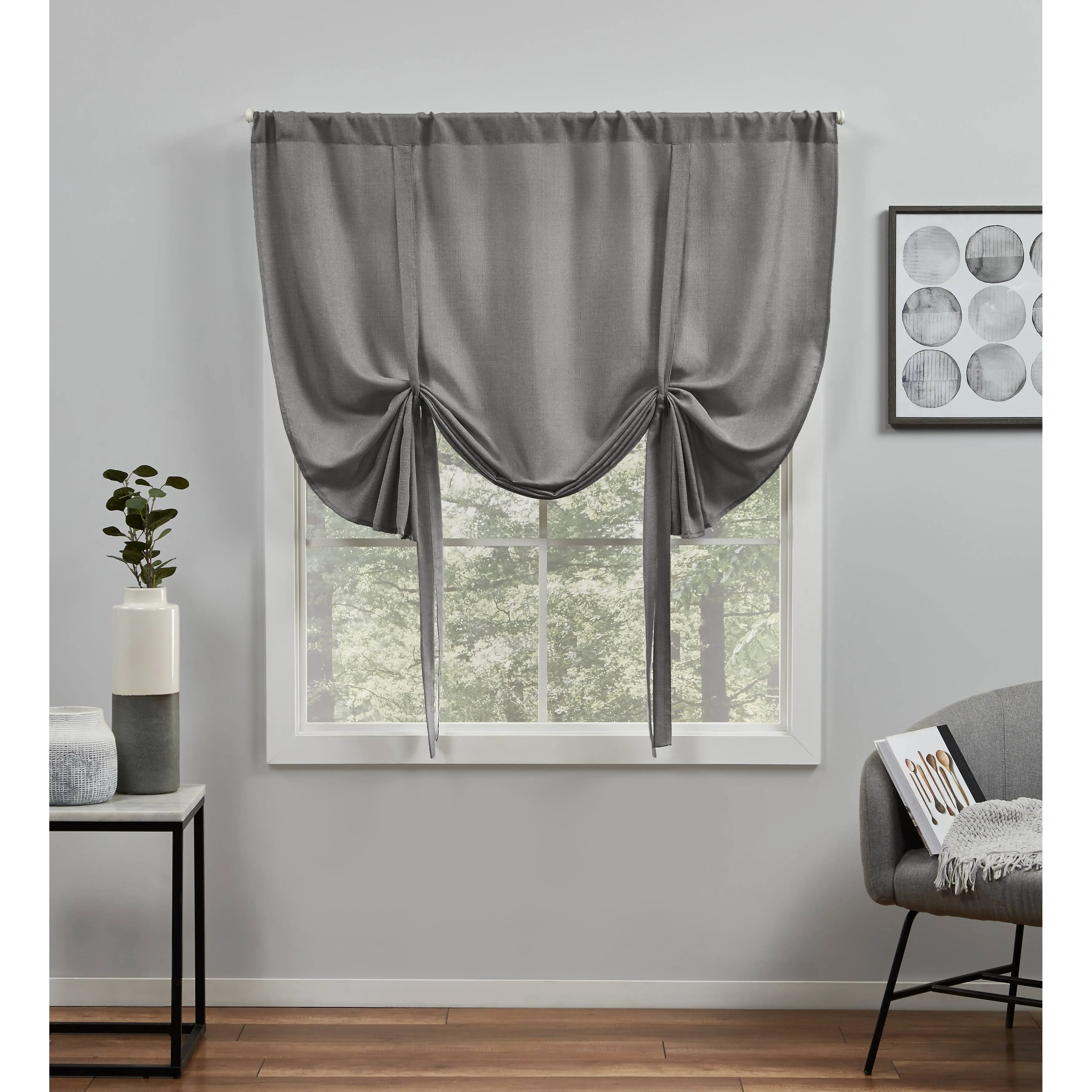 Exclusive Home Loha Light Filtering Rod Pocket Tie Up Shade, 54"x63", Dove Grey