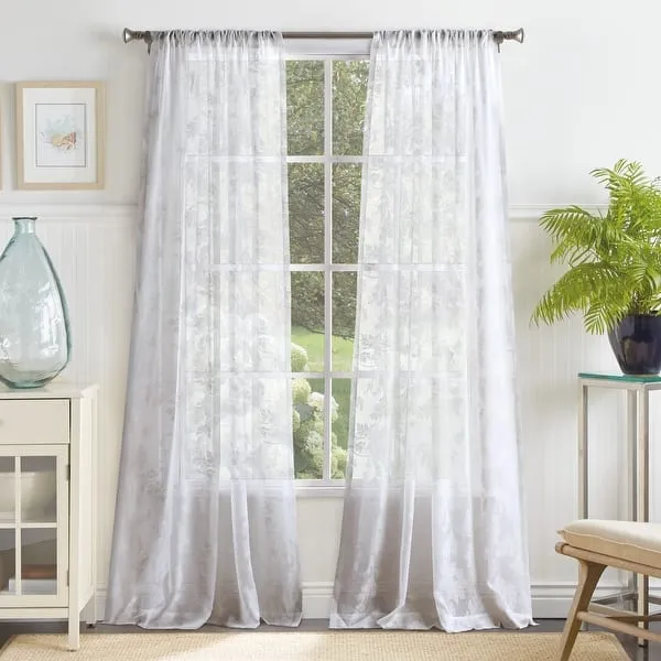 Martha Stewart Aster Acanthus Semi-Sheer Window Curtains - Panel Pair or Valance