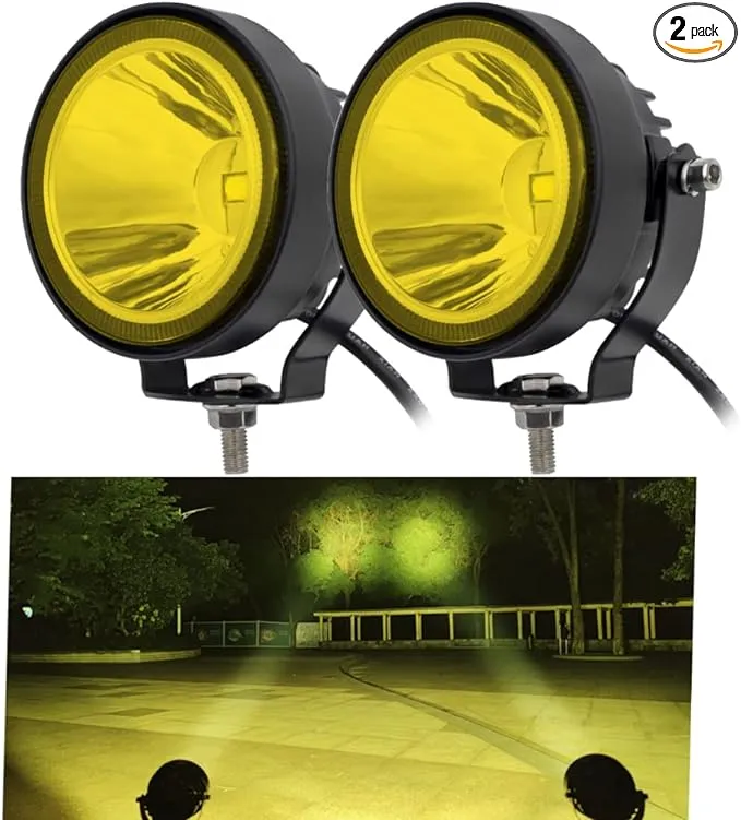 LED Round Yellow Driving Fog Lights Offroad Driving Spot Lights 2pcs 4 inch Super ...