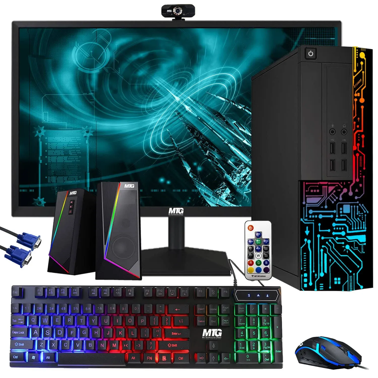 TechMagnet Computer Desktop PC, Core i5, Siwa 8, 16GB RAM, 128GB SSD Boot + 1TB HDD, 27 Inch Monitor, RGB Keyboard Mouse, XL Cheatsheet Desk Pad, RGB Speaker with Webcam, WiFi, Win 11 Home (Renewed)