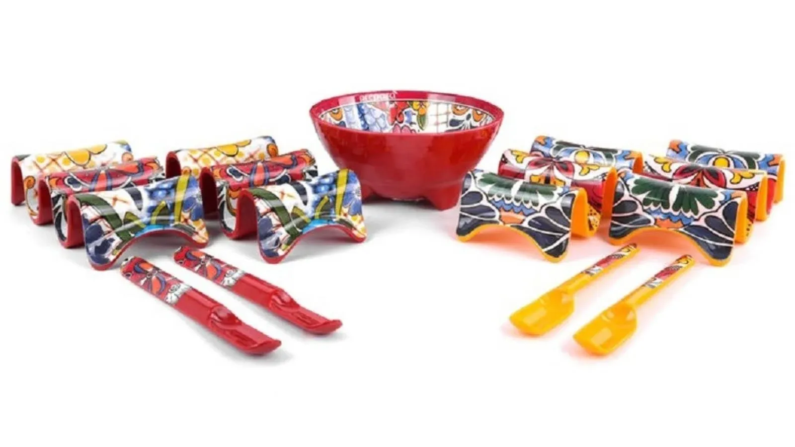 Prepara &#034;Four Person Taco Set&#034; With Multi Taco Holders, Spoons &amp; Bowl New Cinco