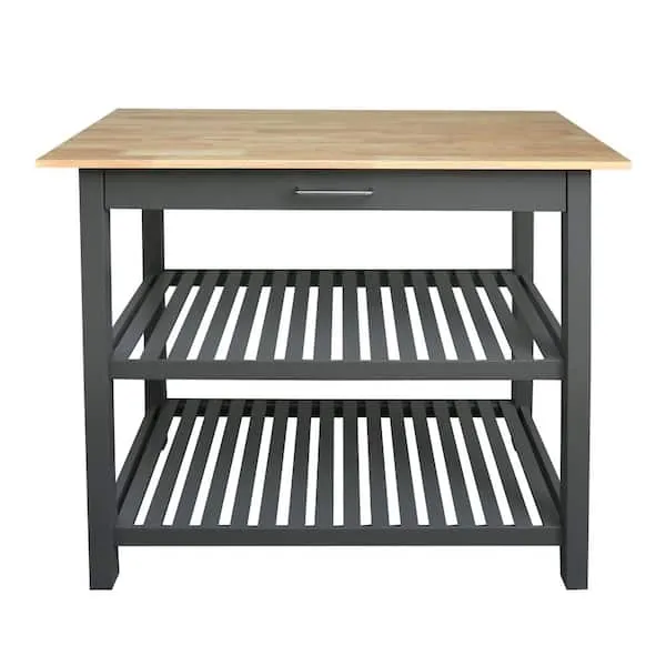 Casual Home 373-932 Kitchen Island Bar Station with Hardwood Counter Top Slate Gray