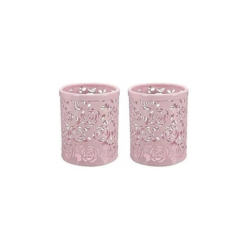 CTKcom 2 Pack Hollow Rose Flower Pattern Metal Pen Pencil Pot Cup Holder Desk ...