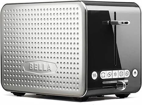 BELLA 2 Slice Toaster with Wide Slots, Touchscreen - Removable Crumb Tray, Adjustable Browning Control With Multiple Settings - Stainless Steel and Red