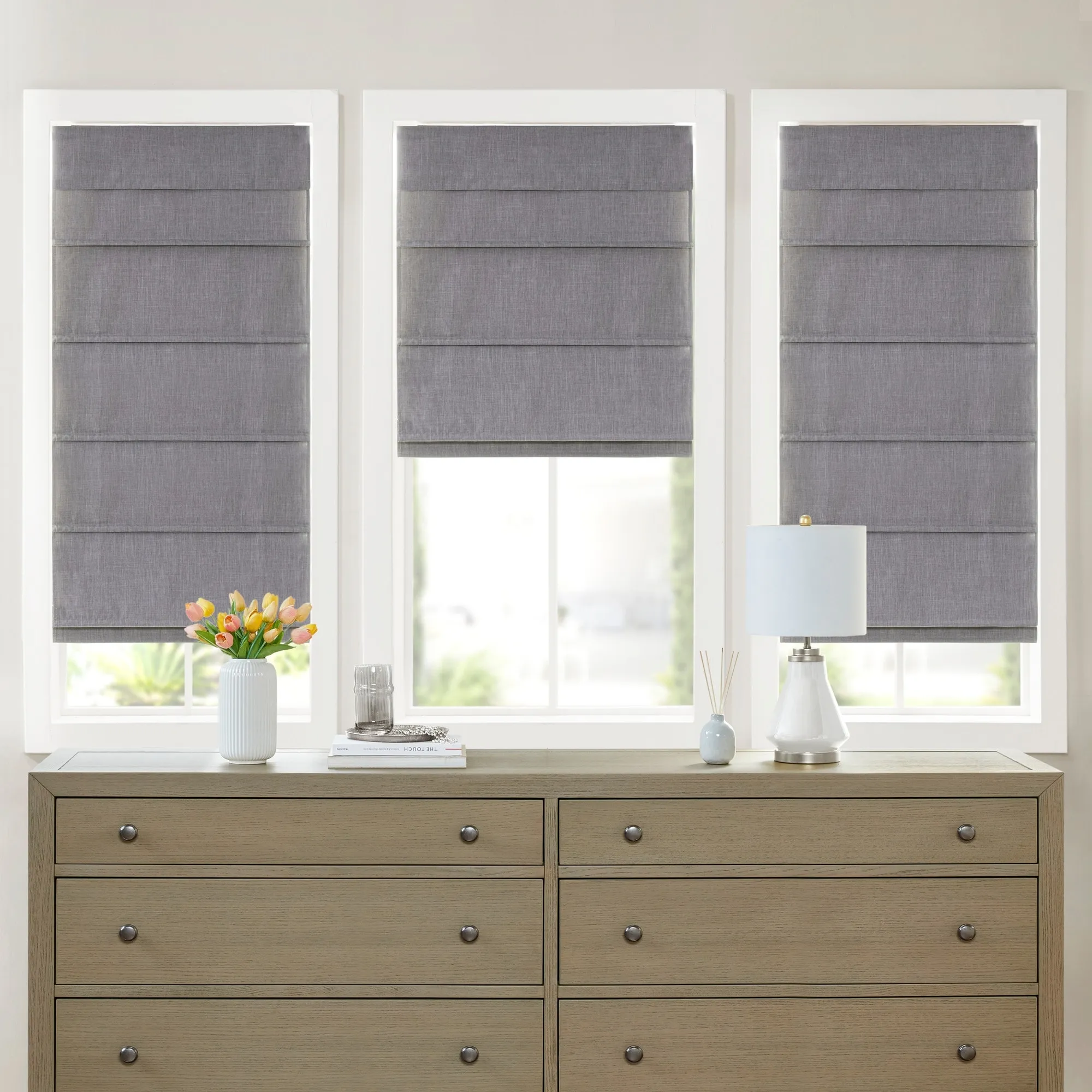 Madison Park Leo Faux Linen Cordless Total Blackout Roman Shade