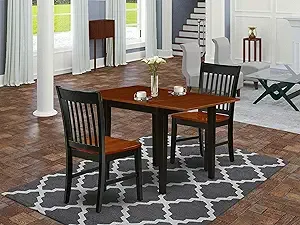 East West Furniture NDNO3-BCH-W Norden 3 Piece Dinette Set for Small Spaces Contains a Rectangle Table with Dropleaf and 2 Dining Room Chairs, 30x48 Inch, Black & Cherry