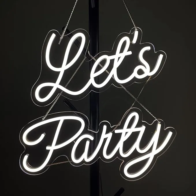 32x8 inch Let's Party Neon Signs Art Wall Lights for Beer Bar Club Bedroom Hotel Pub Cafe Wedding Birthday Party Gifts_White