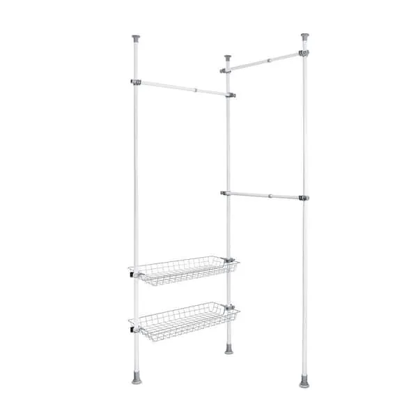 WENKO Adjustable Steel Clothes Rack, White, 64.6-84.7 x 65-118.1 x 15