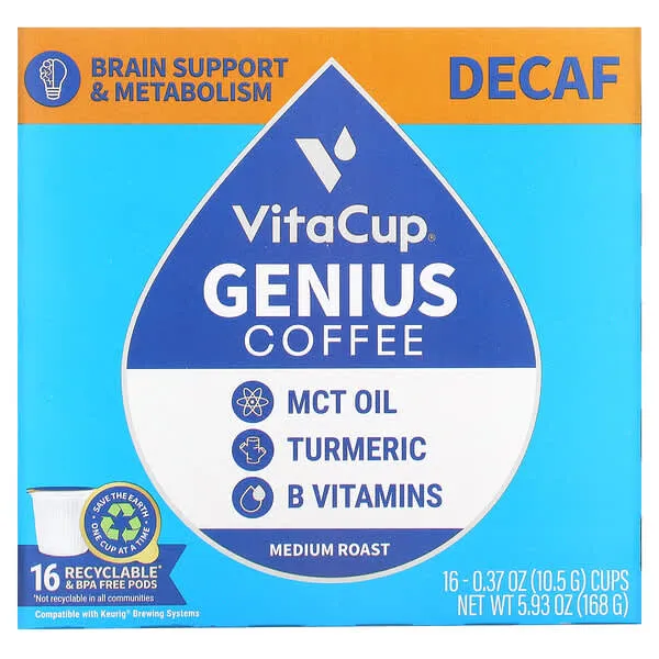 VitaCup Genius Ground Keto Coffee w/Turmeric, MCT Oil, B Vitamins, D3, Ground Coffee Medium Dark Roast, Bold & Smooth, 100% Arabica Coffee Grounds, 11 oz