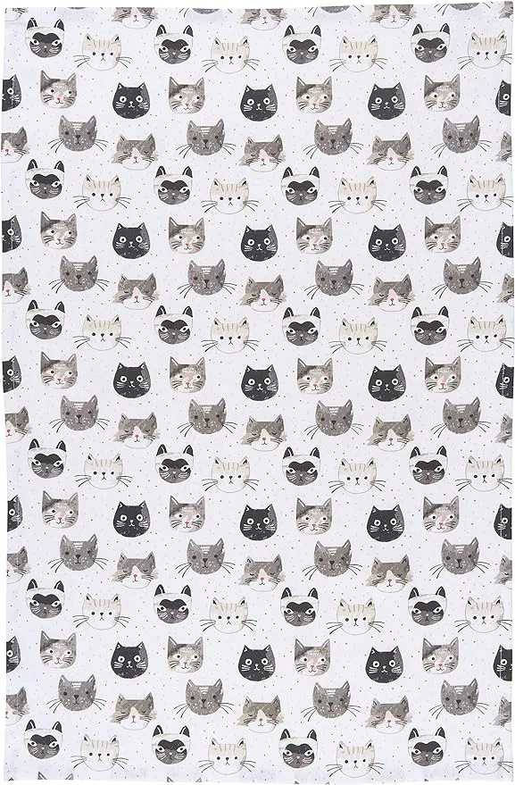 Now Designs Cotton Kitchen Towel, Cats Meow Print