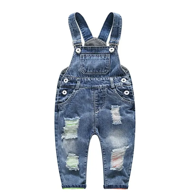 KIDSCOOL SPACE Baby Boy Girl Ripped Denim Cute Workwear Jean Overalls 12M