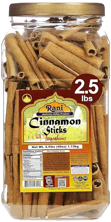 Rani Cinnamon Sticks 40oz (2.5lbs) 1.13kg Bulk Pet Jar - 220-250 Sticks - Strong Aroma, Perfect for Baking, Cooking & Beverages | 3+ Inches Length - C