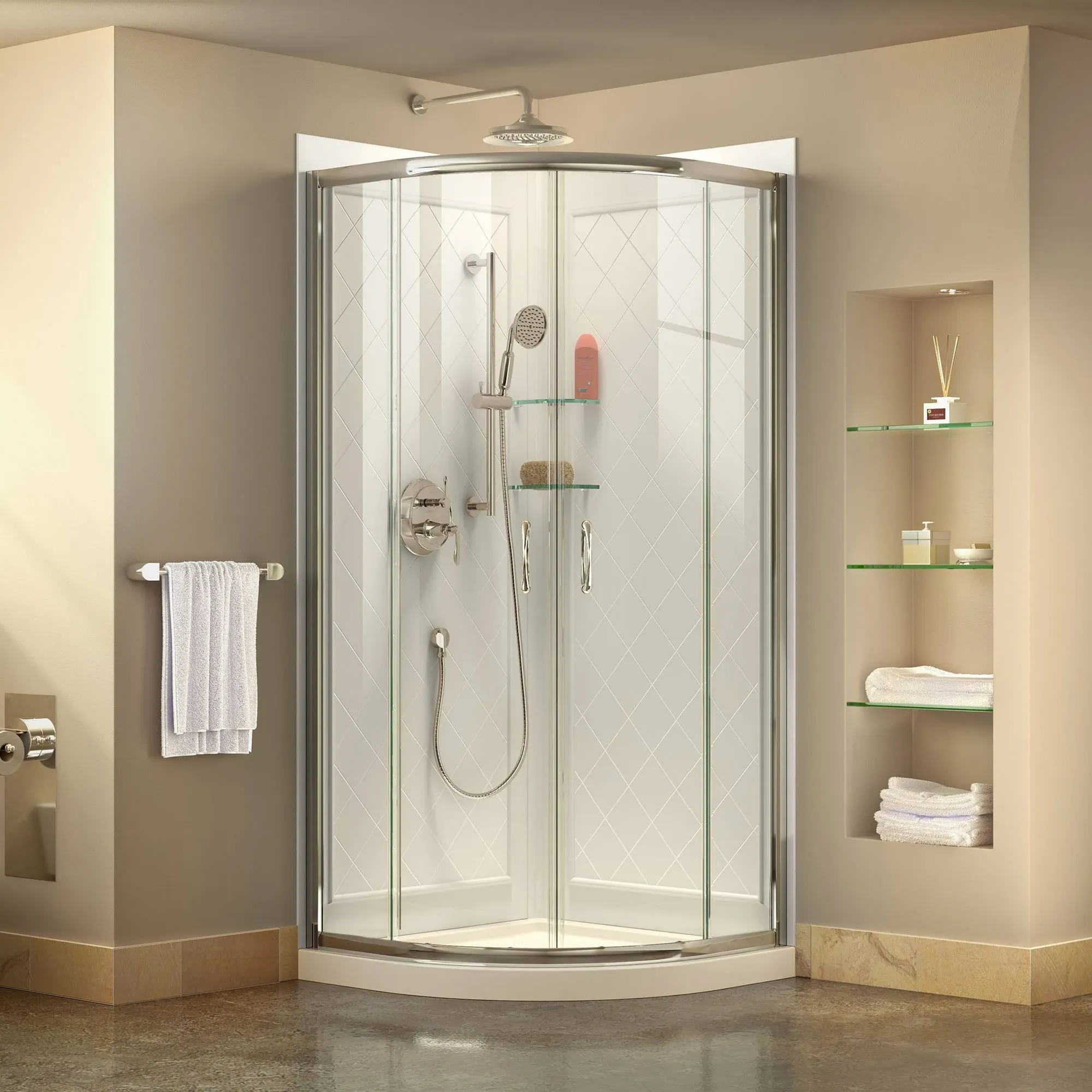 DreamLine DL-6154-01CL Prime 38" Semi-Frameless Clear Sliding Shower Enclosure with Base and Backwalls