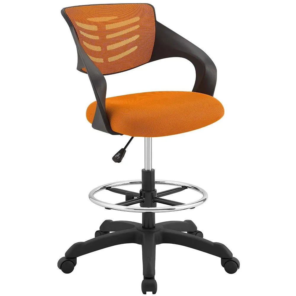 Thrive Mesh Drafting Chair - Durable Nylon Frame, Breathable Back, Lumbar Support, Adjustable Foot Ring, Ergonomic Design, Orange