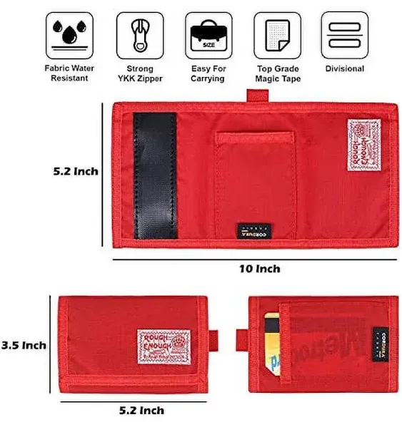 Rough Enough Kids Wallet for Boys Girls Teen Trifold Card Keychain Lanyard Wallets Red